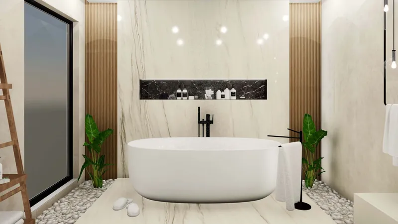 Модерна баня в сиви тонове